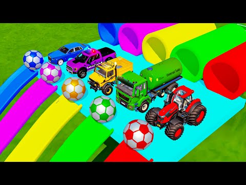 TRUCK, TRACTOR & CAR TRANSPORT ON COLORED PARKOUR! Farming Simulator 22
