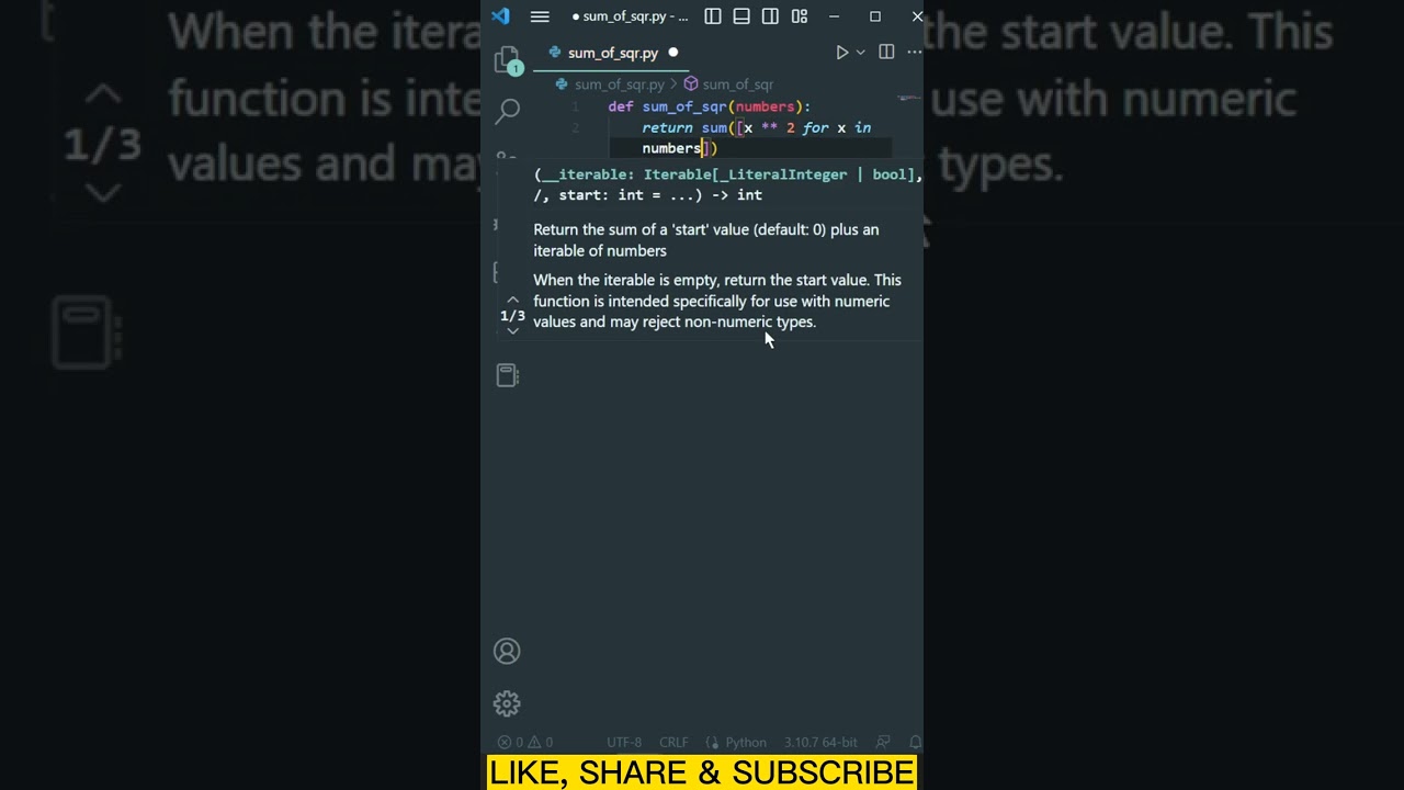 Calculate sum of Square of a list by using Python #shorts #shortsvideo #programming #python