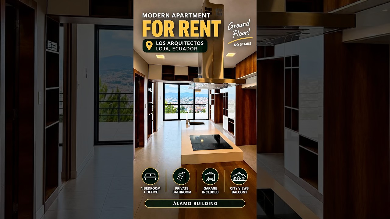 Video cover for a ground-floor one-bedroom apartment for rent in Ciudadela Los Arquitectos, Loja