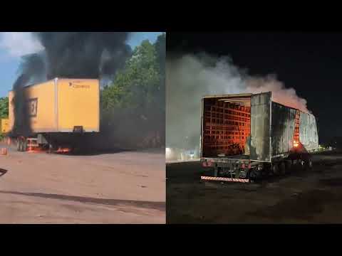 Uma carreta pega fogo nas margens da Belém Brasília na cidade de Darcinopolis Tocantins 