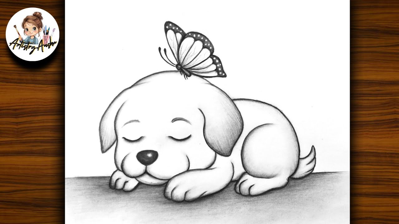 How to Draw a Cute Puppy with Butterfly | Easy Dog Drawing | Pencil Sketch for Beginners