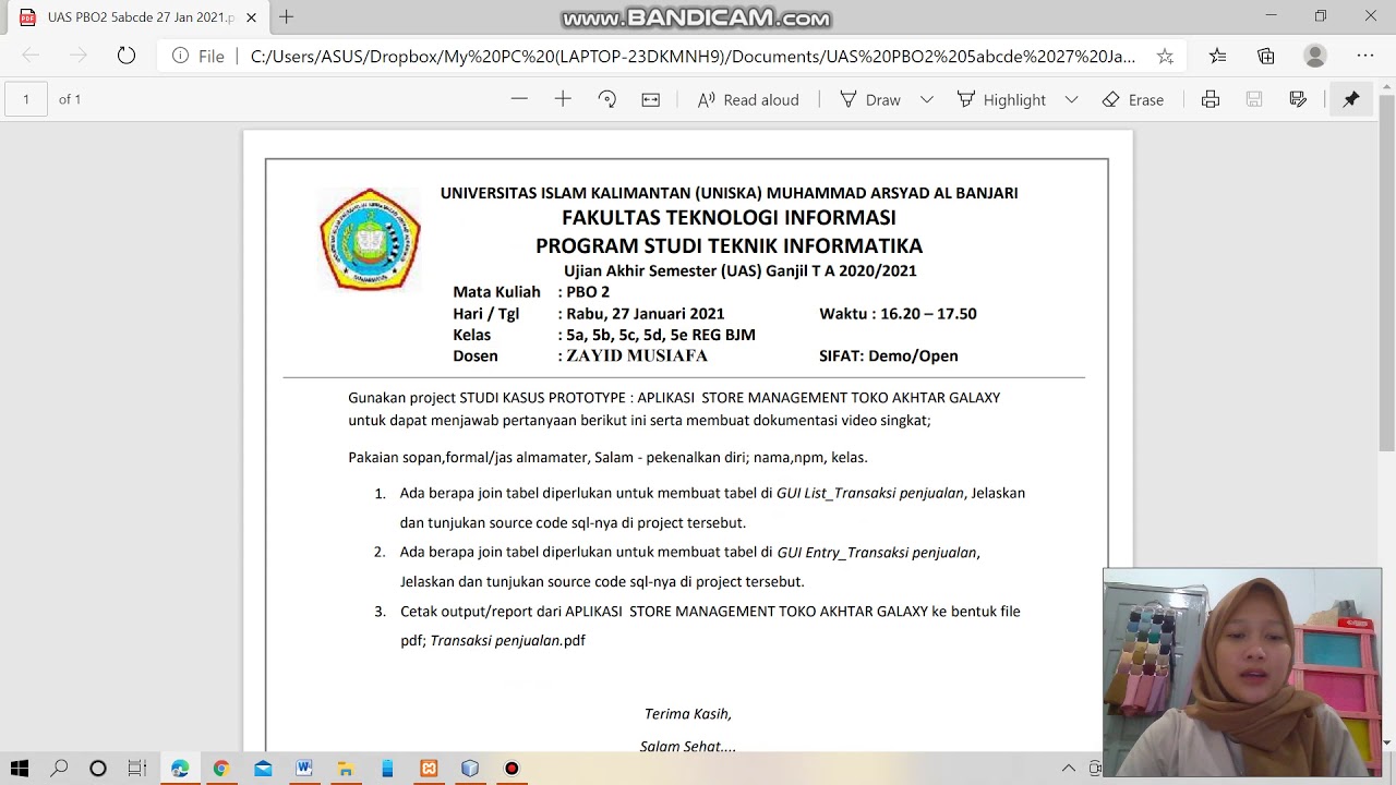 Video UAS PBO 2 menjelaskan kode sql, dan mensave pdf