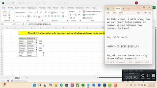 Count total number of common values between two columns in Excel
