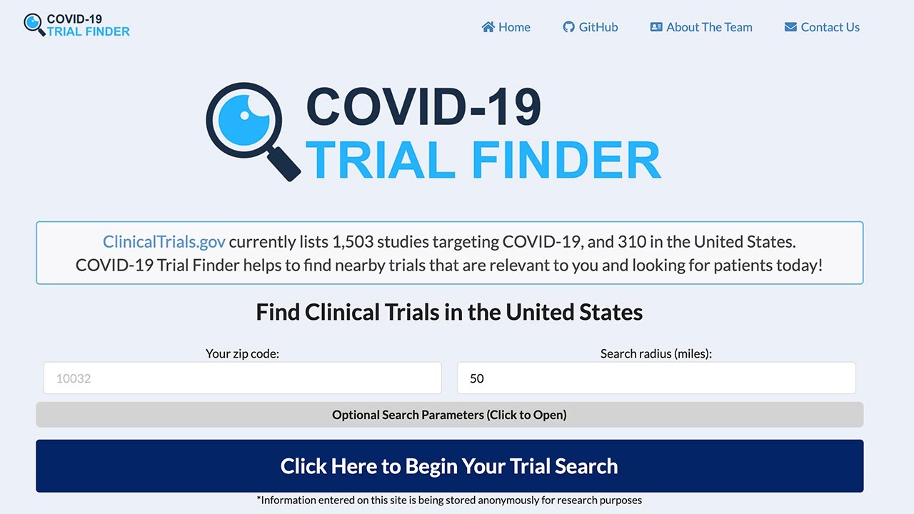 COVID Trial Finder - A Simplified Search Process For COVID-Related Clinical Trials