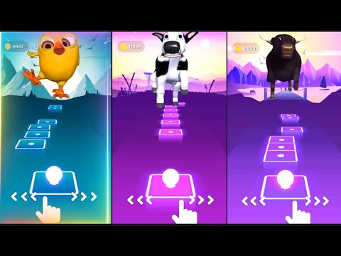 El toro negro, el pio y el ternero se suman al concurso de saltos| Hop Tiles 3D |Quem é mais rápido?