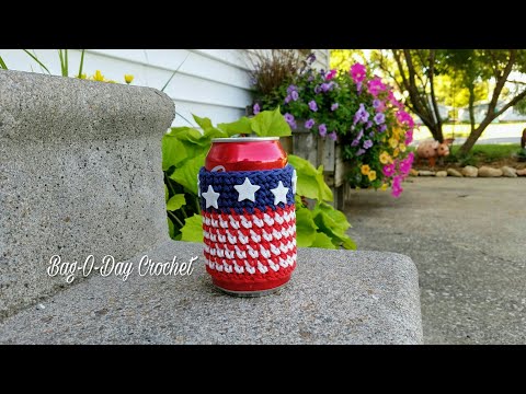 How To Crochet A Can Cozy | PATRIOTIC CAN COZY | BAGODAY CROCHET TUTORIAL #396