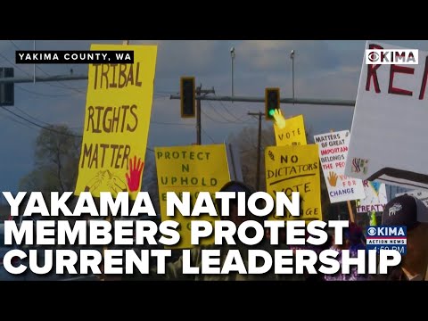 Yakama Nation Tribal members gather in protest against current leadership