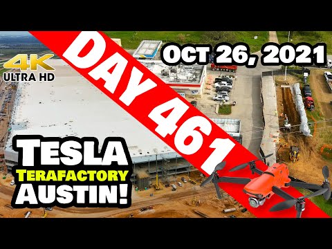 Tesla Gigafactory Austin 4K  Day 461 - 10/26/21 - Texas - NEW PUBLIC SUPERCHARGERS NEAR GIGA TEXAS!