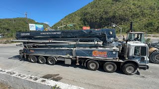 Taking a close-up look at one of the biggest concrete boom pumps in Jamaica 
