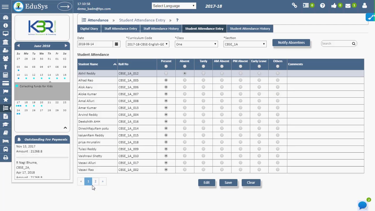 How Student Attendance Entry is managed using School Management System