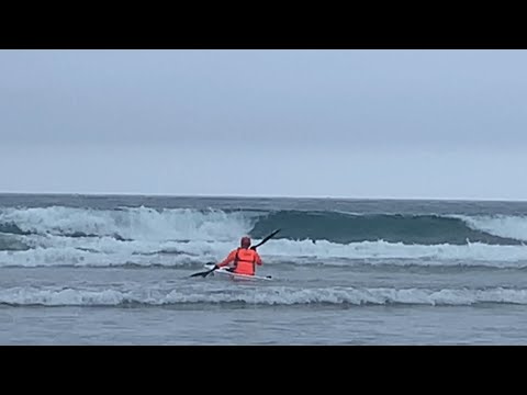 Playing in the breaking waves with the Fenn Bonito surfski!