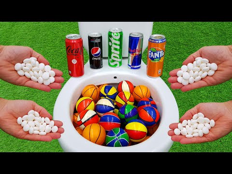 Basketball VS Football, Coca Cola Zero, Pepsi Max, Fanta, Sprite, Red Bull and Mentos in the toilet