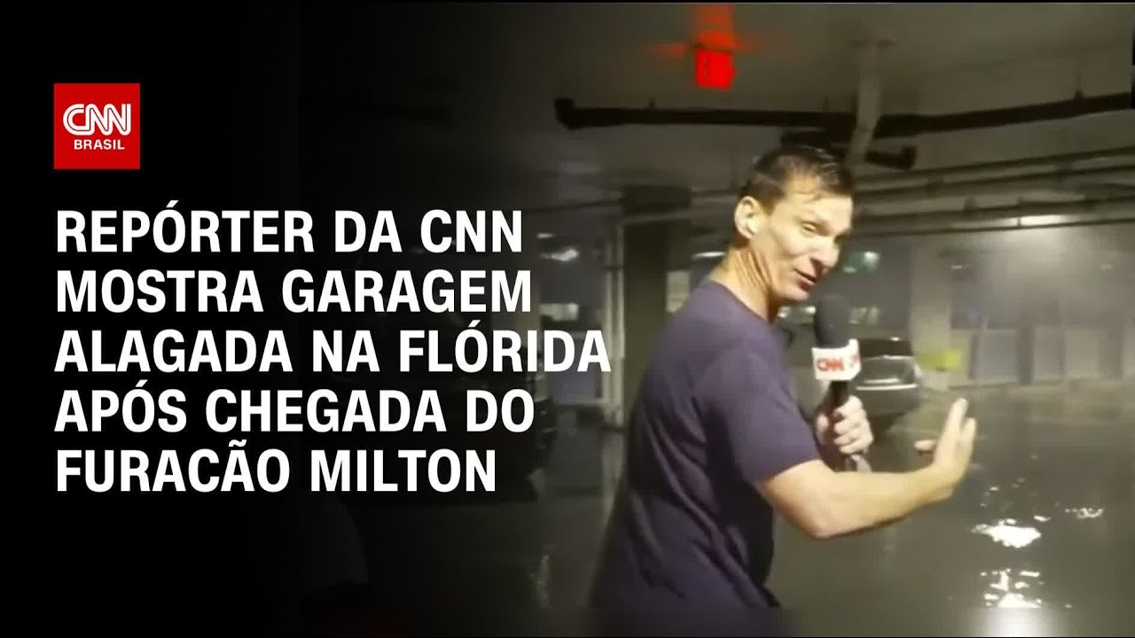 Repórter da CNN mostra garagem alagada na Flórida após chegada do furacão Milton | WW
