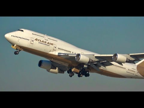 [HD] Gold Atlas Air Boeing 747-400 Special Livery N322SG Takeoff Los Angeles Int'l Airport KLAX/LAX