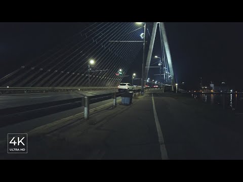 Evening Walk Across The Vanšu Bridge - City Traffic Sounds, Latvia - ASMR [4K]