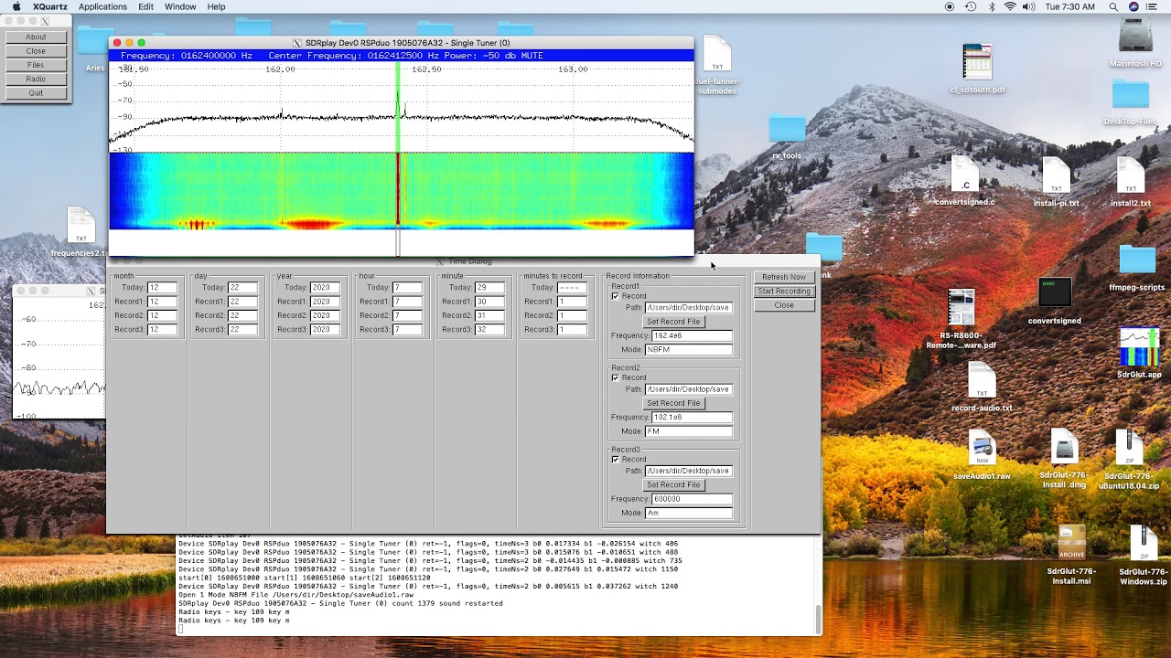 SdrGlut (a SDR) - How to set the Time, Frequency and Mode for Recordings.