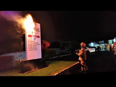 Hotel sign on fire  Ellerslie  Auckland