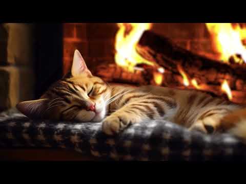 24 Hrs Purring cat with cozy Fireplace (No Ads) 🔥 You will relax and fall asleep instantly