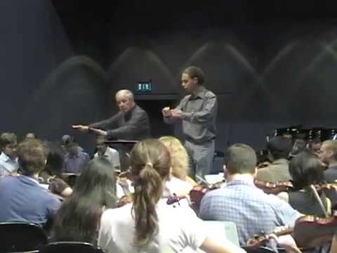 Boulez masterclass 2005 at Lucerne Academy. Miguel Salmon Del Real, academy conductor.