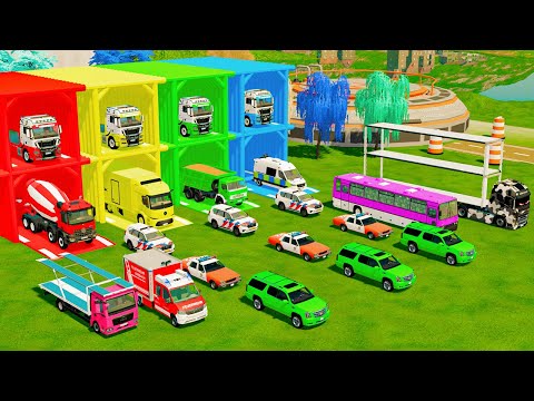ALL POLICE VEHICLES, RESCUE TRUCK, AMBULANCE & CONCRETE MIXER TRUCK TRANSPORT TO GARAGE - FS22