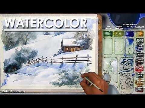Cottage in the Snow Watercolor Winter Scene step by step