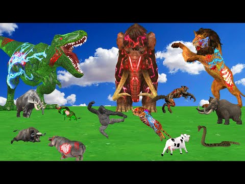 15 Mammoth Elephant Cow Gorilla vs 10 Giant Zombie Tiger Bull Attack Baby Cow Save By Woolly Mammoth