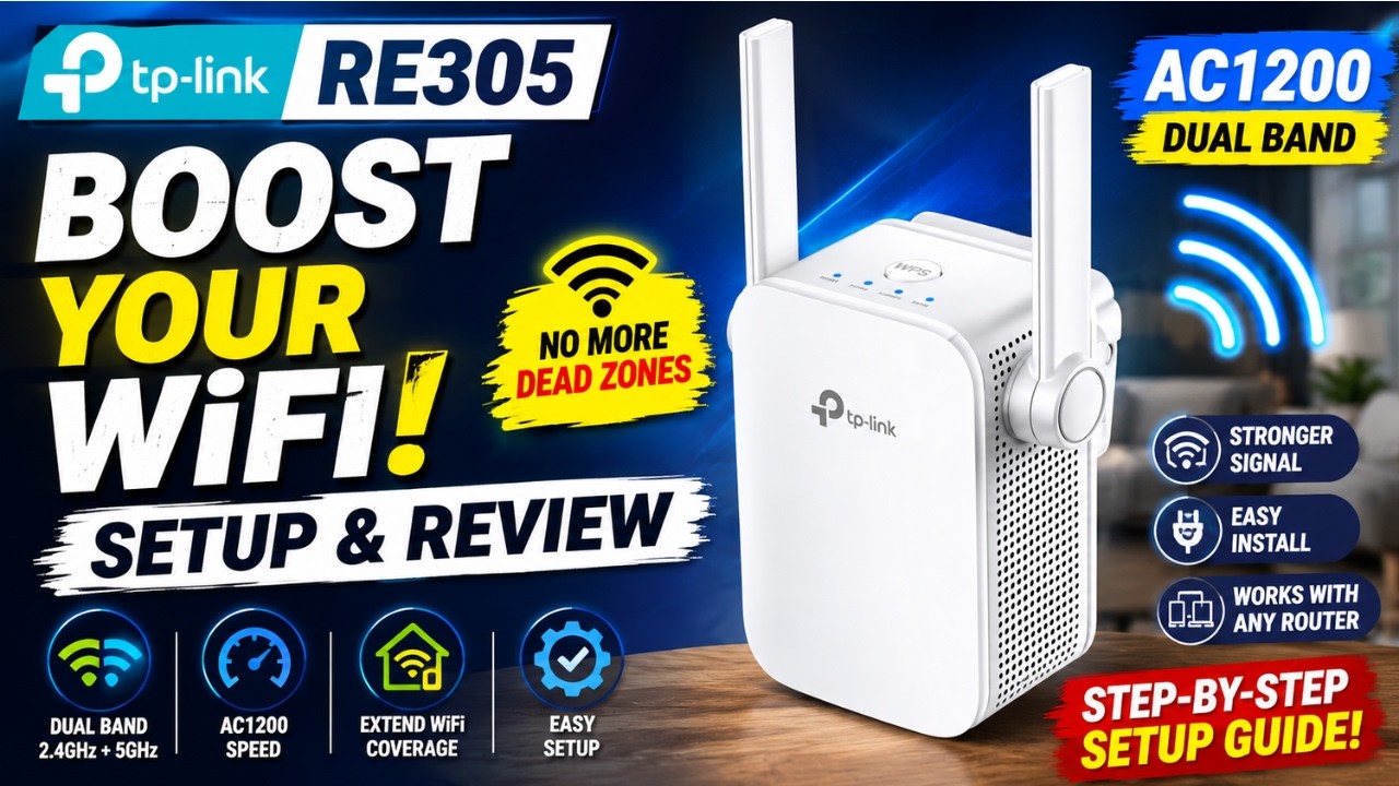 Miniatura da avaliação em vídeo de Repetidor de Sinal WiFi TP-Link RE305 AC1200 Dual Band Branco