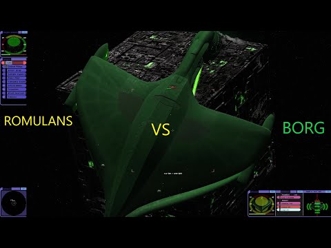 2 Romulan Warbirds VS Borg Cube Star Trek Bridge Commander Battle