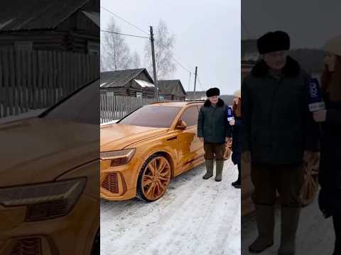 руская деревня дед сделал Audi Q8 из лакованого дерева #automobile #funny #audiq8  #деревня #поселок