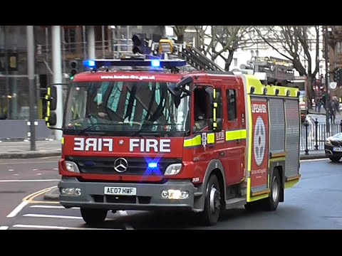 London Fire Brigade  Pump Ladder Responding with lots of bullhorn