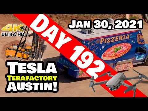 Tesla Gigafactory Austin 4K  Day 192 - 1/30/21 - Terafactory - GIGA TEXAS SATURDAY PROGRESS & PIZZA!