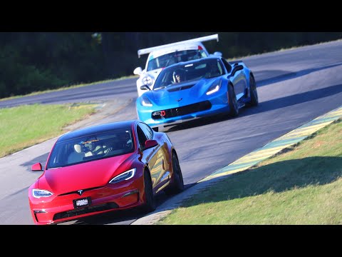 Tesla Plaid vs Everything VIR Full Course Stock Everything 2:08 on OUT LAP!