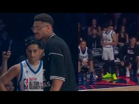 Shams stares down Giannis and goes on phone on bench during Celebrity Game 😂