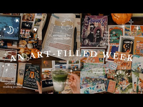 an art-filled vlog🎨✨ book annotating, reading journal,  unboxing stickers, art prints, and books🍵