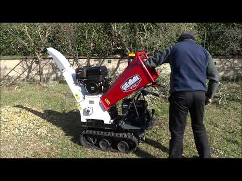 Broyeur de végétaux GIEMME MACHINERY BTC 150 à moteur BRIGGS & STRATTON sur brouette à chenilles