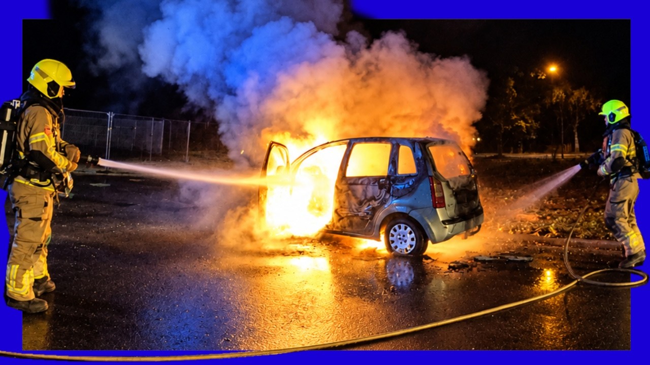 Gescheurde benzinetank maakt autobrand lastig te blussen