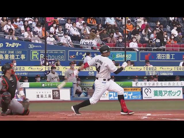 【1回裏】マリーンズ・レアードが直球を捉えてレフト前へ先制タイムリーヒットを放つ!! 2021/6/11 M-G