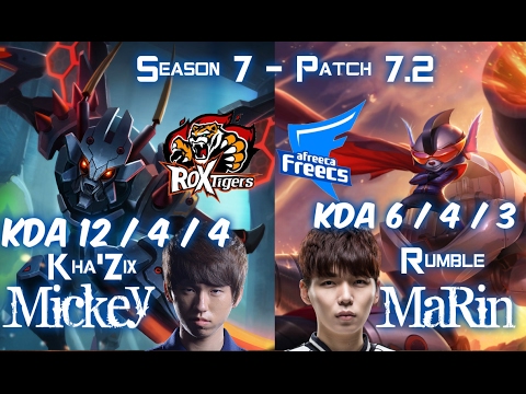 ROX Mickey KHA'ZIX vs AFs MaRin RUMBLE Jungle - Patch 7.2 KR Ranked