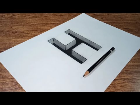 how to draw 3d letter H holes in paper