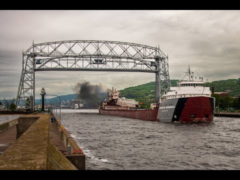 Arthur M Anderson kicks it in "overdrive" as she passes under Duluth's Aerial lift Bridge.