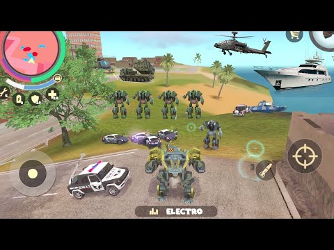 Rope Hero: Vice Town (Robot Assault Machine Fight Robot Car) Tank Army Base Threshold - Gameplay HD