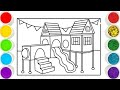 Slide and play ground drawing for kids and toddlers, kids video easy step by step