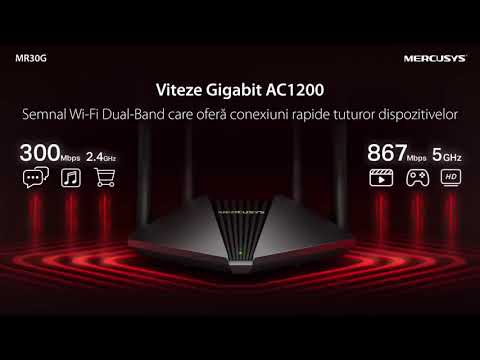 TP-Link Mercusys AC1200 Wireless Dual Band Gigabit Maršrutizatorius | MR30G | 802.11ac | 867+300 Mbit/s | Ethernet LAN (RJ-45) jungtys 2× Gigabit LAN prievadai | Tinklelio atramos Nr. | MU-MiMO Taip | Antenos tipas 4×5 dBi Fiksuotos daugiakryptės antenos | 24 mėn. video