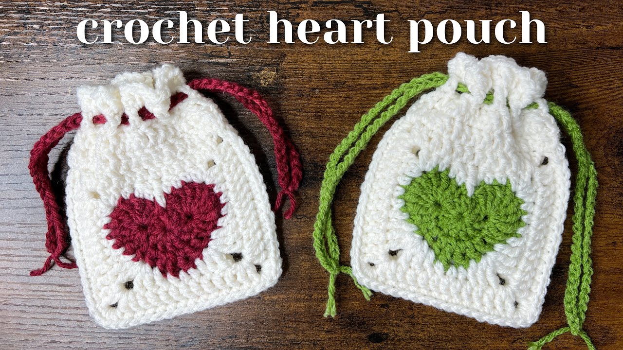 Crochet Heart Drawstring Pouch Tutorial & Free Pattern