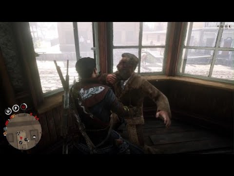 Throwing a man through a window in Valentine Saloon Red Dead Online