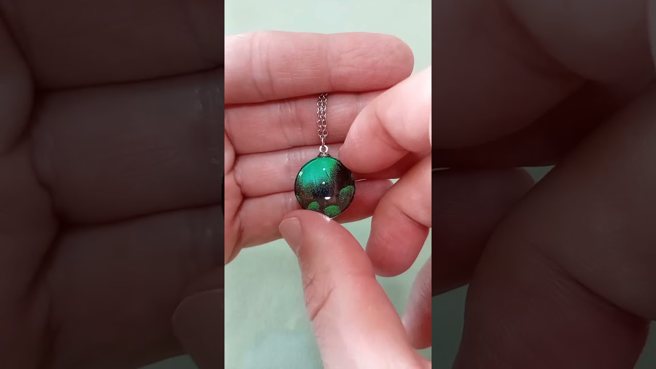 collana 20mm con vera ala di farfalla Papilio lorquinianus Sea Green Swallowtail sotto lente di vetro gioiello fatto a mano