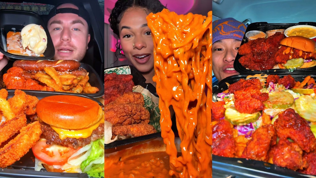 TIKTOK Mukbang Compilation | Burger King, Wingstop, Buldak, Dave's Hot Chicken & More!