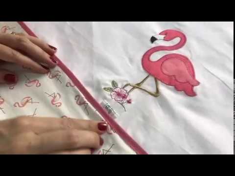 Toalha de centro de mesa bordada patchwork Flamingo
