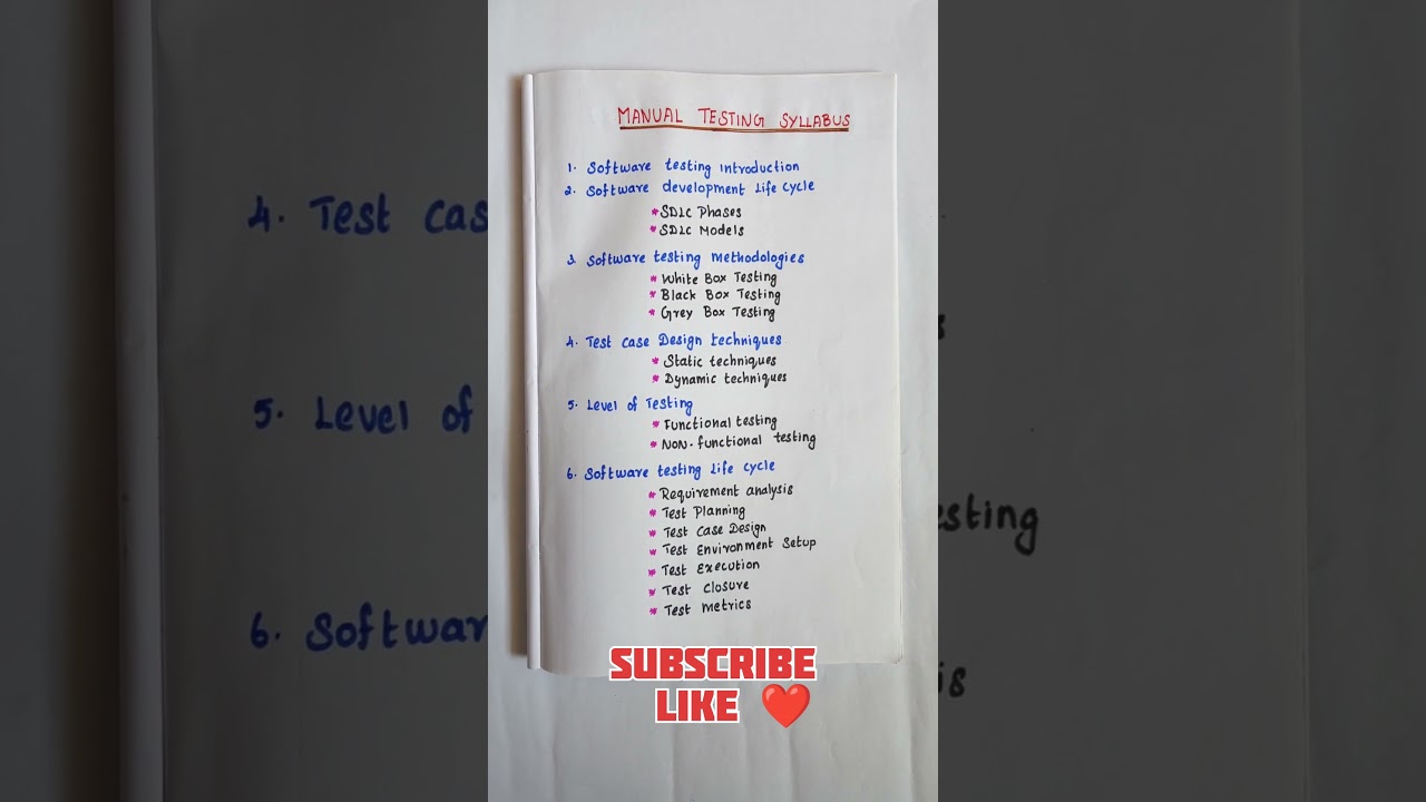 Manual Testing Syllabus #testing #softwaretesting #qualityassurance #testtypes #testingtypes #test