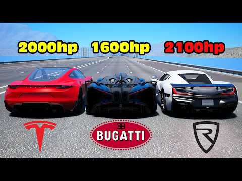 2000hp Rimac Nevera vs Bugatti Bolide vs Tesla Roadster DRAG RACE